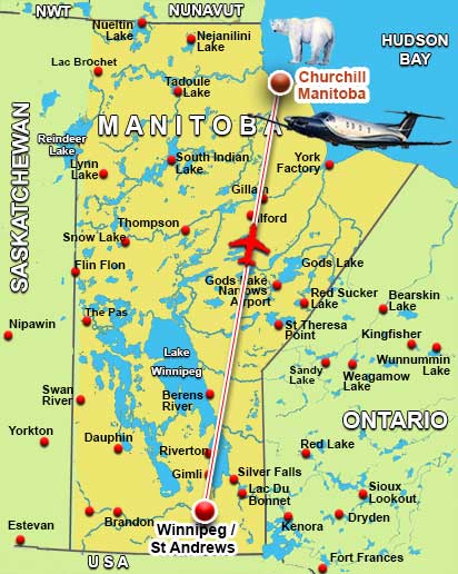 Map showing Churchill, Manitoba on the Hudson Bay coast