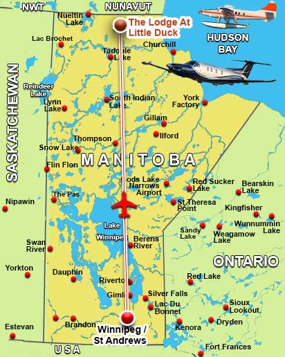 Map showing the location of The Lodge at Little Duck in northern Manitoba