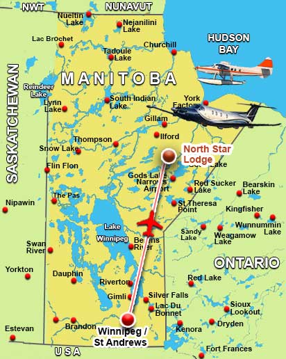 Destination map showing North Star Resort area in northern Manitoba